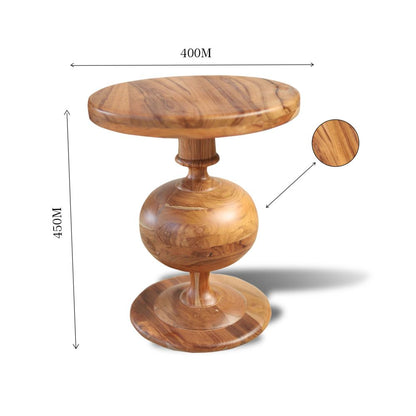 Side table in sagwan wood curved base design round top natural finish