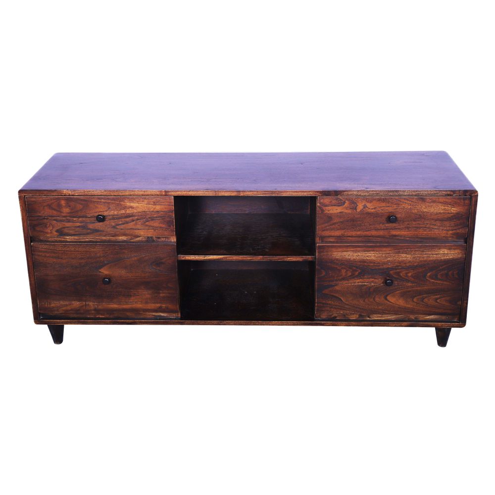 Sagwan Wood Chest of Drawers Walnut Finish With 4 Racks Cabinet
