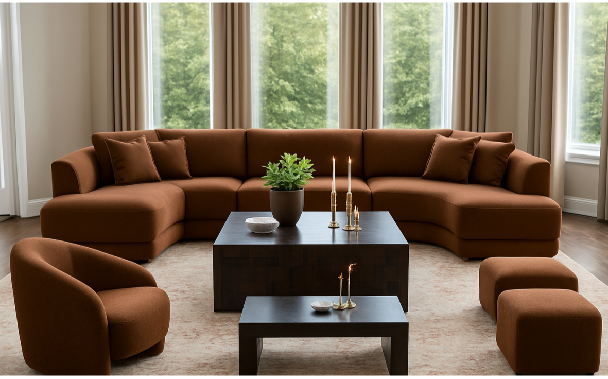 The “Terrana Modular” Sofa Set | Luxury Terracotta Sectional with Lounge Chair & Ottoman