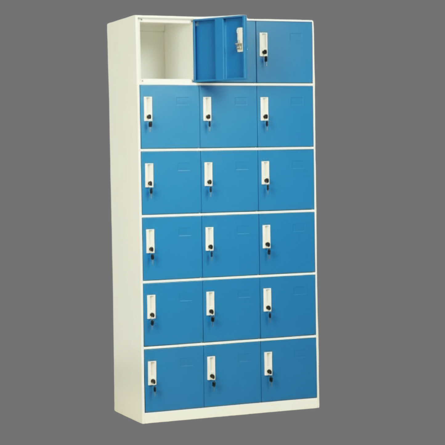 18-Door Metal Locker | Blue & White Steel Storage Cabinet | SRK Modular Furniture