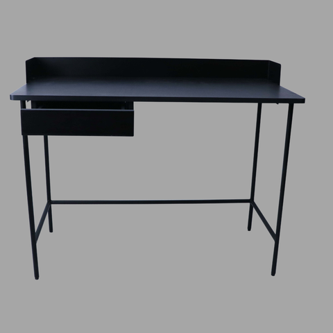 Modern Writing Desk with Drawer | Metal Frame & Walnut Top