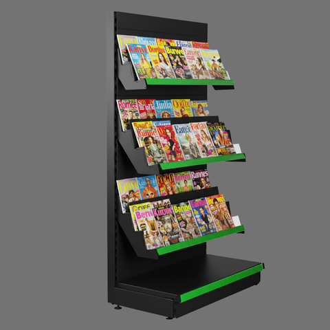 Angled Display Rack | 5-Tier Grocery & Retail Shelf with Green Accent | SRK Modular Furniture