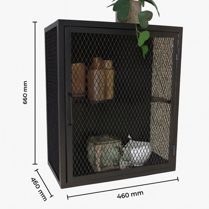 Industrial Metal Mesh Wall Cabinet | Black Steel Wall-Mounted Storage | SRK Modular Furniture