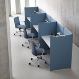 Premium 4-Seater Office Workstation with Acoustic Panels | Blue Privacy Cubicle Desk | Modular Office Furniture by SRK Furniture