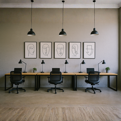 Modern 6-Seater Office Workstation Set | Teak Finish Tabletop & Black Metal Frame | Premium Modular Office Furniture by SRK Furniture