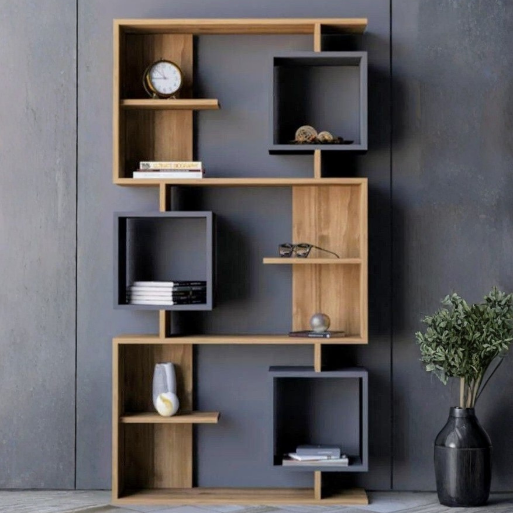Solid Wood Bookshelf with Storage Cabinet | Modern Open Display Rack | Theom Living
