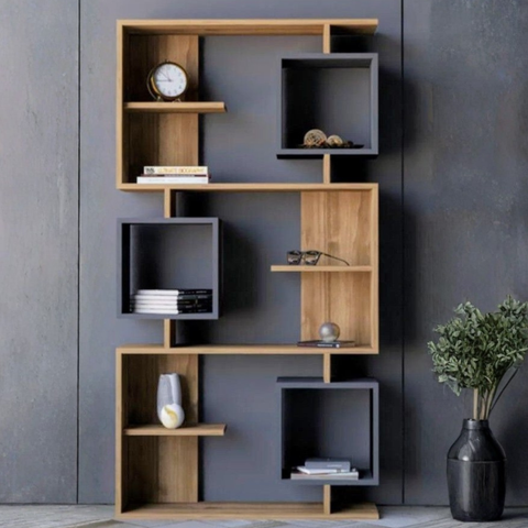 Solid Wood Bookshelf with Storage Cabinet | Modern Open Display Rack | Theom Living
