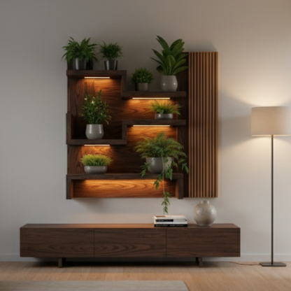 The Veridian Glow Modern Floating Wall Shelf with Integrated LED Lighting | Artistic Display Unit for Plants & Decor "