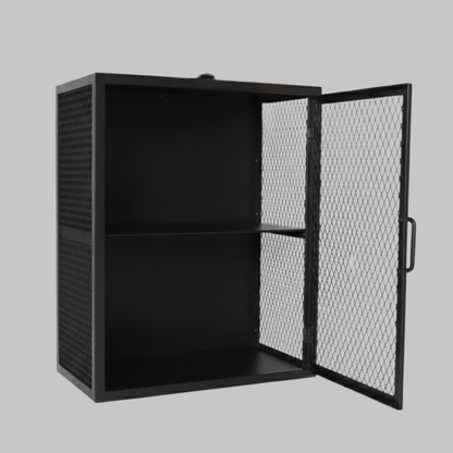 Industrial Metal Mesh Wall Cabinet | Black Steel Wall-Mounted Storage | SRK Modular Furniture