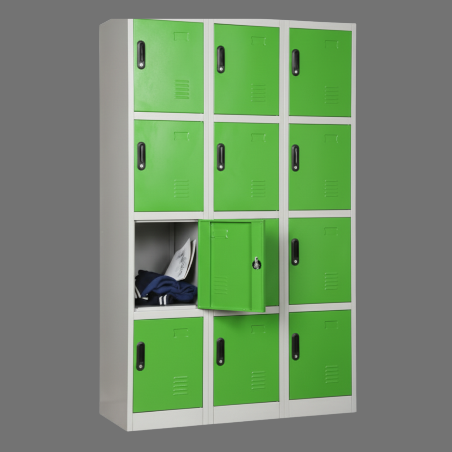 12-Door Metal Storage Locker | Green & White Steel Locker Cabinet | SRK Modular Furniture
