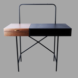 Modern Two-Tone Vanity Table with Mirror | Minimalist Wood & Metal Dressing Desk