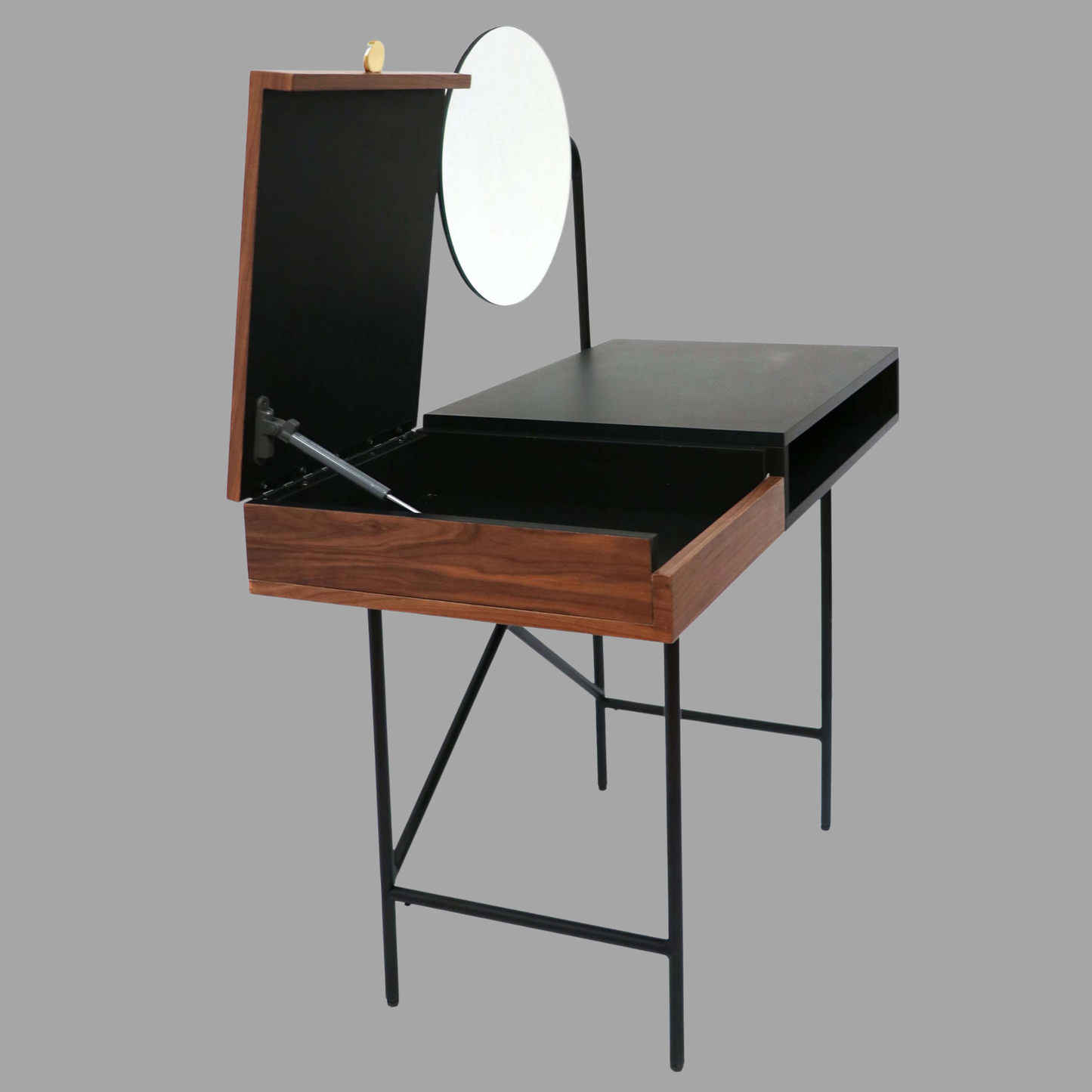 Modern Two-Tone Vanity Table with Mirror | Minimalist Wood & Metal Dressing Desk