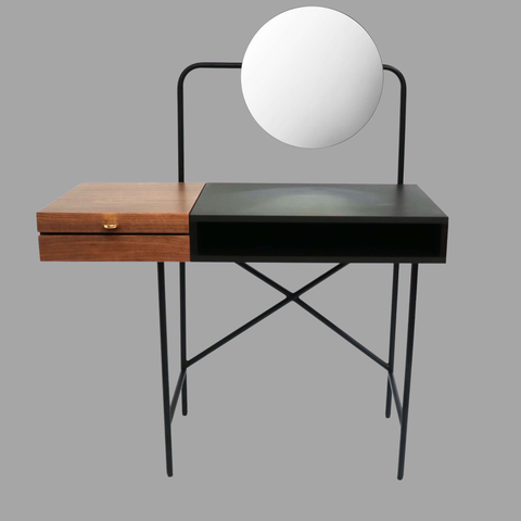 Modern Two-Tone Vanity Table with Mirror | Minimalist Wood & Metal Dressing Desk