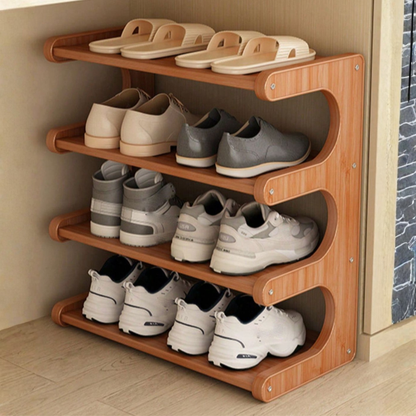 Compact 3-Tier Wooden Shoe Rack | Natural Finish Footwear Organizer | Theom Living