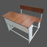 Dual Desk For School Students In Metal Frame Wooden Top