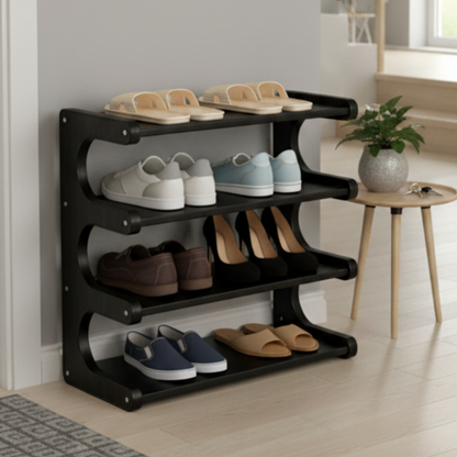 Compact 3-Tier Wooden Shoe Rack | Natural Finish Footwear Organizer | Theom Living