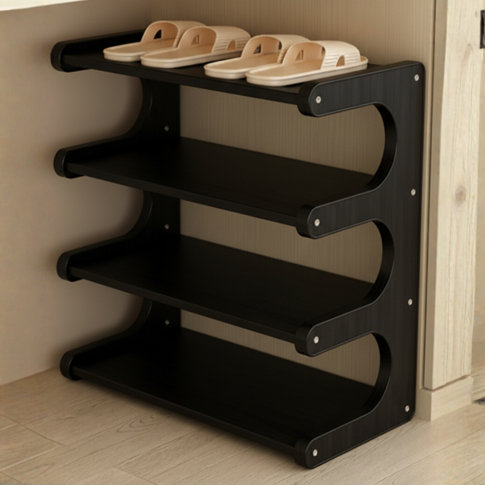 Compact 3-Tier Wooden Shoe Rack | Natural Finish Footwear Organizer | Theom Living