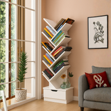 Tree-Style Floor Bookshelf with Drawer | Modern Corner Book Rack