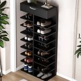 Modern 12-Tier Wooden Shoe Rack with Drawer | Space-Saving Organizer | Theom Living