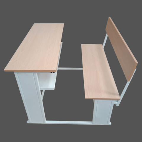 Dual Desk For School Students In Metal Frame Wooden Top