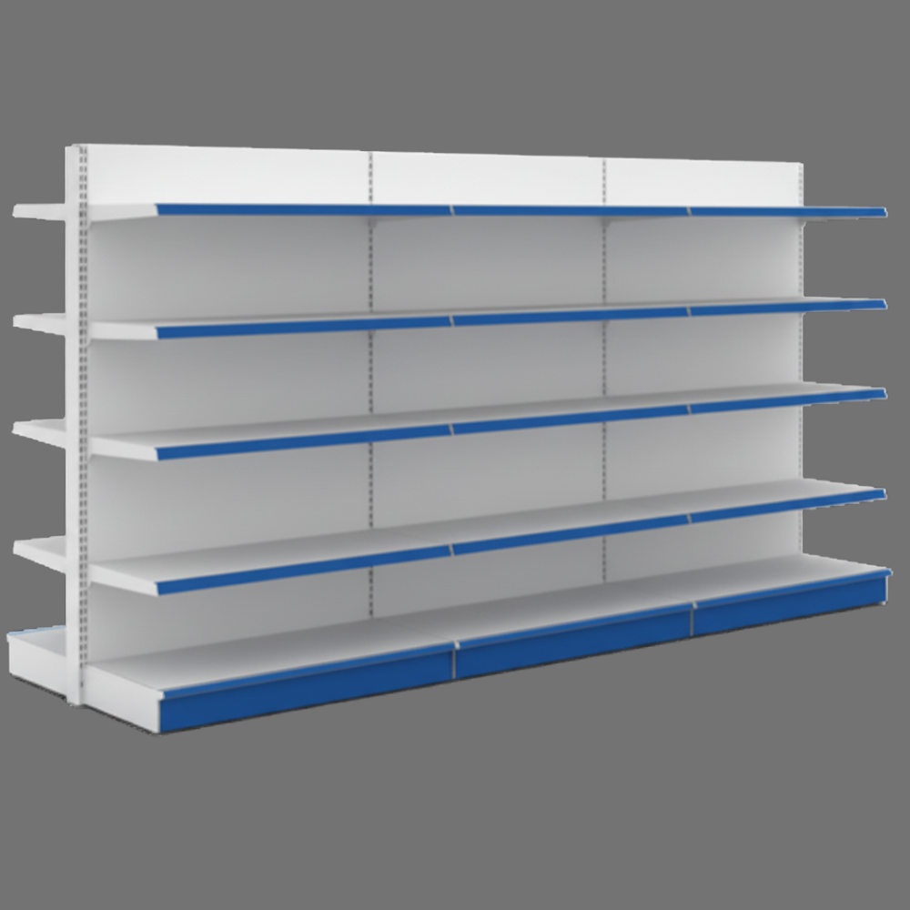 Double-Sided Supermarket Display Rack | 5-Tier Green Gondola Shelving Unit | SRK Modular Furniture