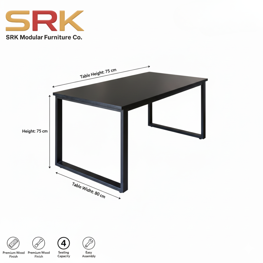 Modern 6-Seater Meeting & Discussion Table | Black Metal Frame with Walnut Top | SRK Modular Furniture