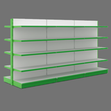 Double-Sided Supermarket Display Rack | 5-Tier Green Gondola Shelving Unit | SRK Modular Furniture