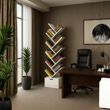 Tree-Style Floor Bookshelf with Drawer | Modern Corner Book Rack