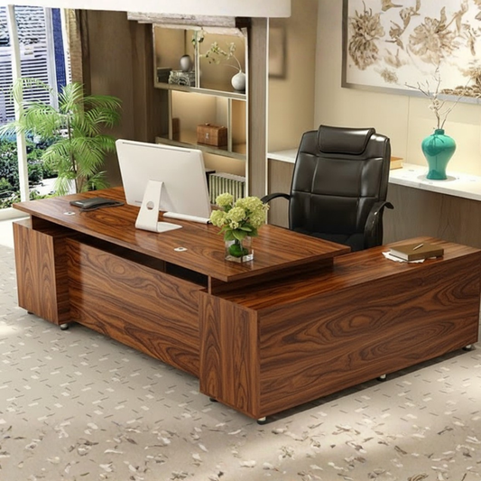 Executive Wooden Office Desk | L-Shaped Director Table with Side Return Storage | SRK Modular Furniture