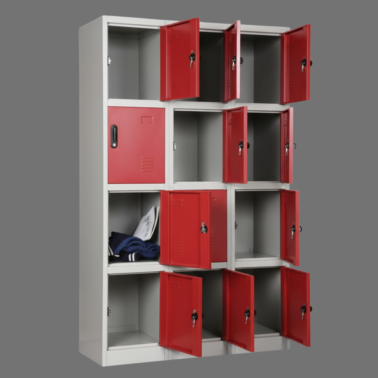 12-Door Metal Storage Locker | Green & White Steel Locker Cabinet | SRK Modular Furniture