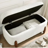 Bouclé Storage Ottoman Bench | Cream Upholstered Seating with Wooden Legs | Theom Living