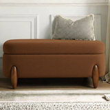 Bouclé Storage Ottoman Bench | Cream Upholstered Seating with Wooden Legs | Theom Living