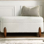 Bouclé Storage Ottoman Bench | Cream Upholstered Seating with Wooden Legs | Theom Living