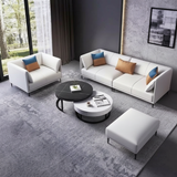 The Aurelio Elite Sofa Set | Premium White Leatherette 3+1+Ottoman with Round Center Table