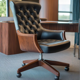 Executive Leather Office Chair | Solid Wood Frame & Tufted High-Back Design | SRK Modular Furniture