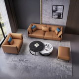 The Aurelio Elite Sofa Set | Premium White Leatherette 3+1+Ottoman with Round Center Table