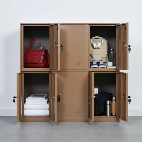 Compact Metal Locker | 6-Door Personal Storage Cabinet (Tan / Black Finish) | SRK Modular Furniture