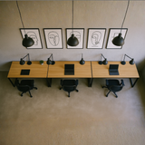 Modern 6-Seater Office Workstation Set | Teak Finish Tabletop & Black Metal Frame | Premium Modular Office Furniture by SRK Furniture