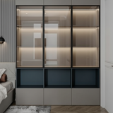 The Aureon Luxe Glass-Door LED Bookcase | Modern Bedroom & Living Room Display Cabinet