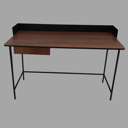 Modern Writing Desk with Drawer | Metal Frame & Walnut Top