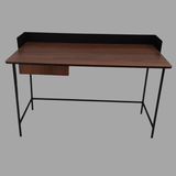 Modern Writing Desk with Drawer | Metal Frame & Walnut Top