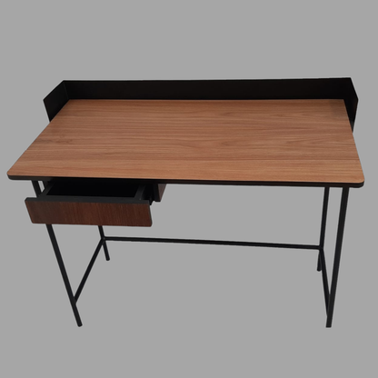 Modern Writing Desk with Drawer | Metal Frame & Walnut Top