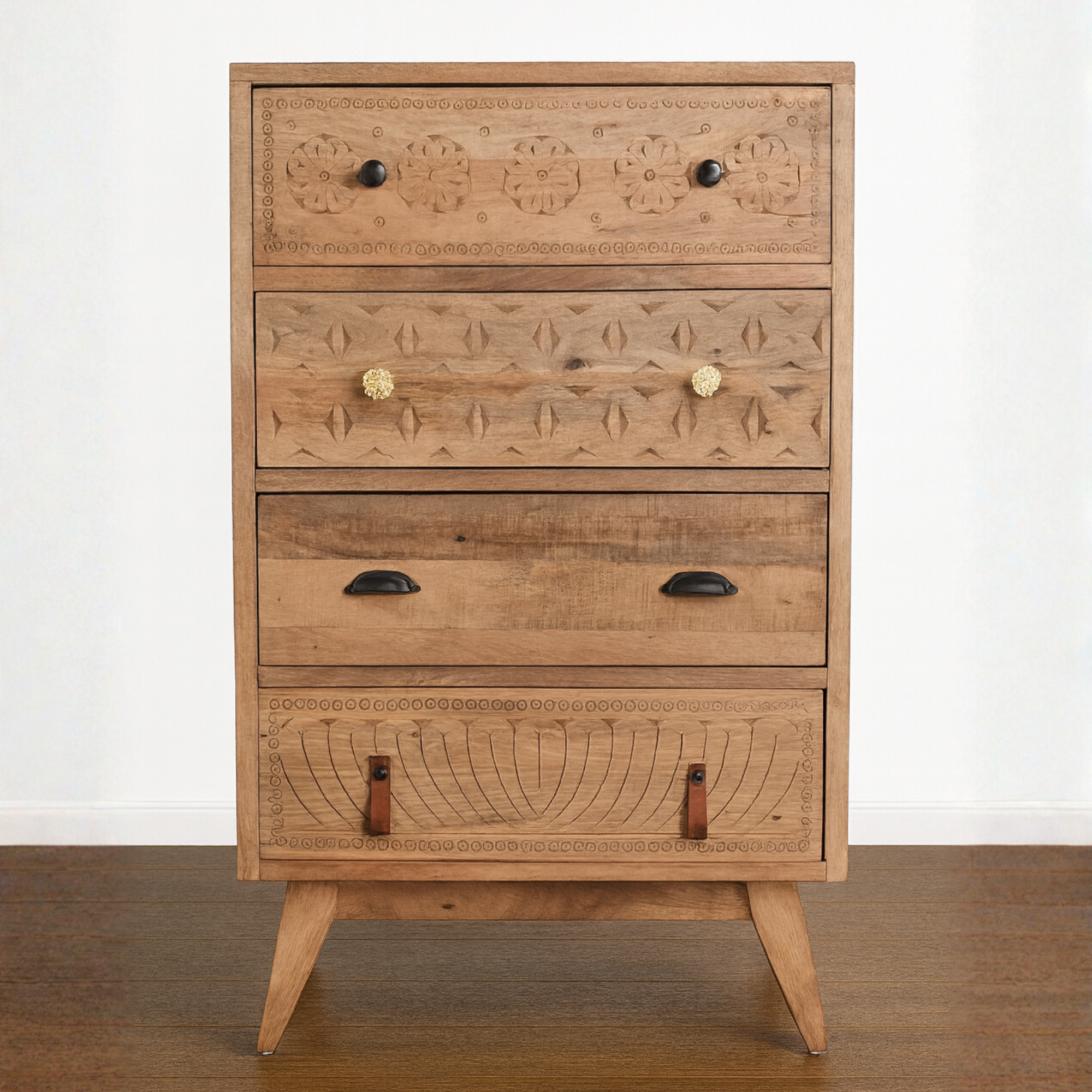 RusticCharm Hand-Carved Wooden Chest of Drawers