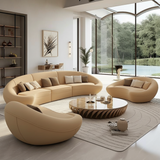 The “Lunara Curve” Sofa Set | Modern Round Lounge Sofa & Armchair Collection in Cream Beige