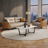 The “Aurelia Duo-Tone” Sofa Set | Premium Leatherette 3+1+1 Seater with Marble-Top Center Table