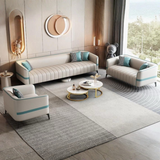 The “Ebon Luxe” Leather Sofa Set | Premium 3+2+1 Seater in Black with Teal Accents