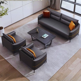 The “Ebon Luxe” Leather Sofa Set | Premium 3+2+1 Seater in Black with Teal Accents