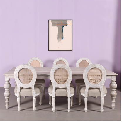 Elegant Distressed Wood Dining Table with Cane Back Chairs  6 Seater Set