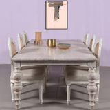 Elegant Distressed Wood Dining Table with Cane Back Chairs  6 Seater Set