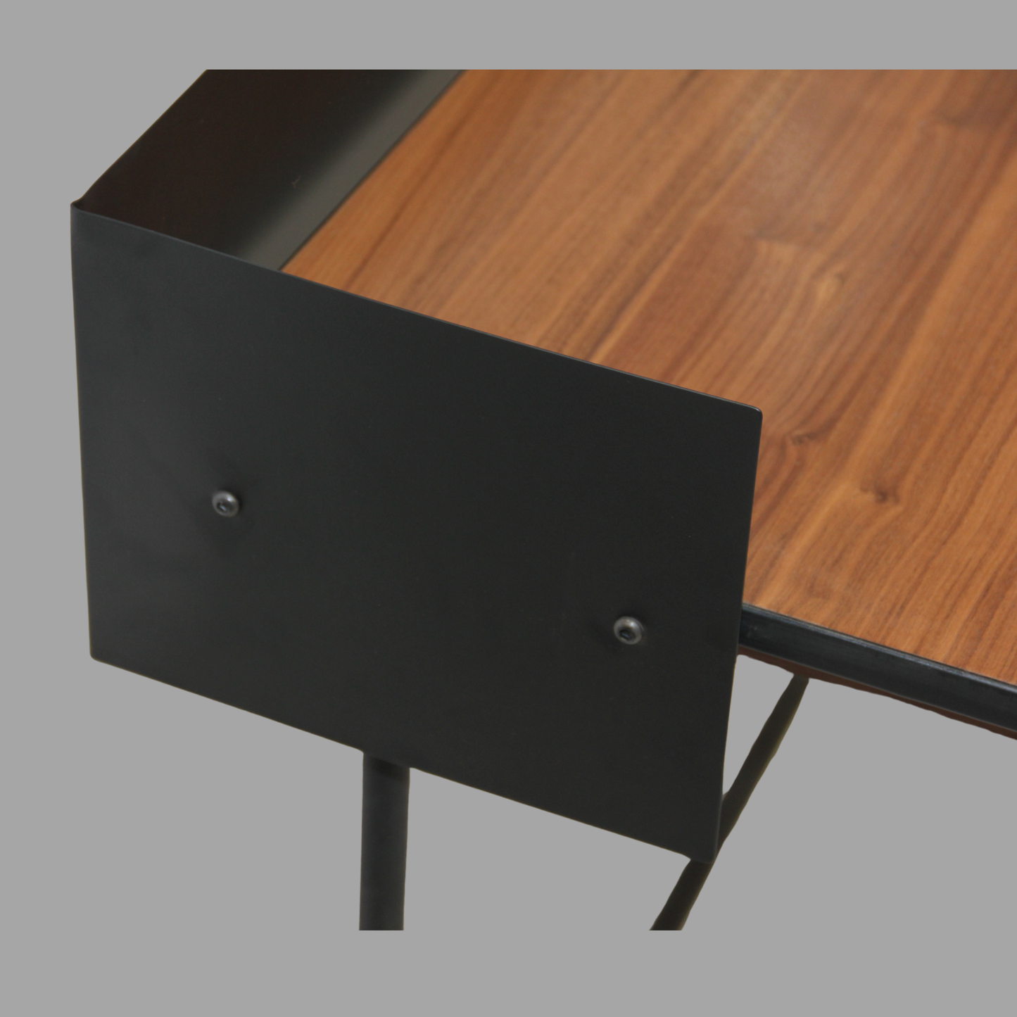 Modern Writing Desk with Drawer | Metal Frame & Walnut Top